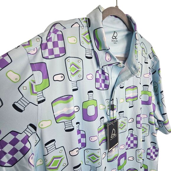 NEW Deolax Polo Shirt Blue All Over Print Short Sleeve Pullover Top Men XXL - Picture 5 of 9